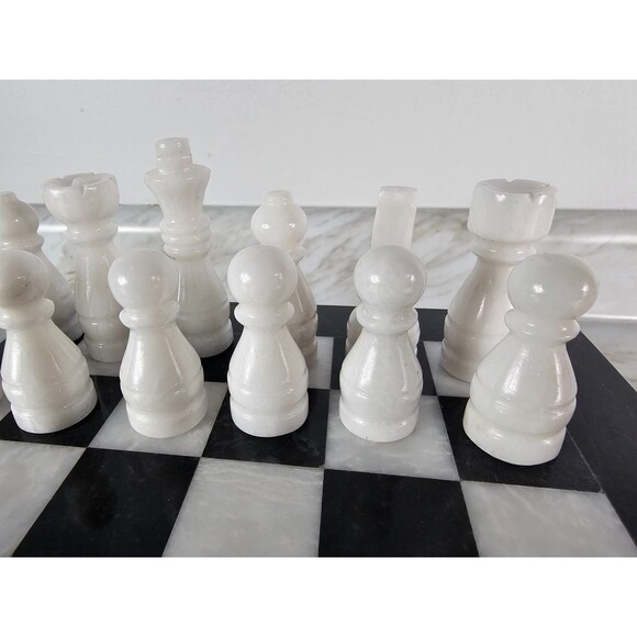 12" Marble Chess set, storage box, black/white, Christmas, Holiday Gift edition - Picture 7 of 16